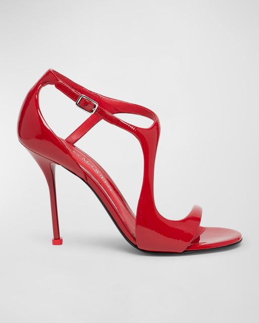 Alexander McQueen Red Twist Patent Ankle-Strap Sandals