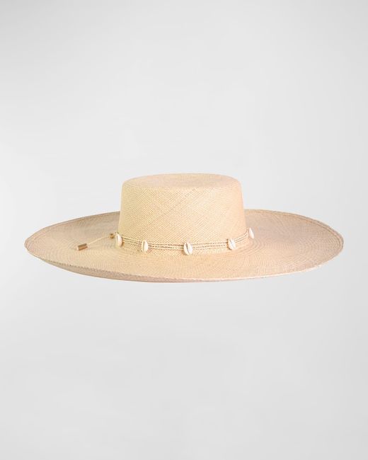 Sensi Studio Natural Cordovan Straw Large Brim Hat With Shells