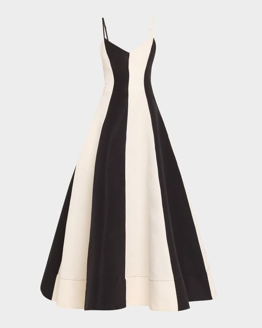 Christopher John Rogers White Stripe Colorblock V-Neck Evening Gown