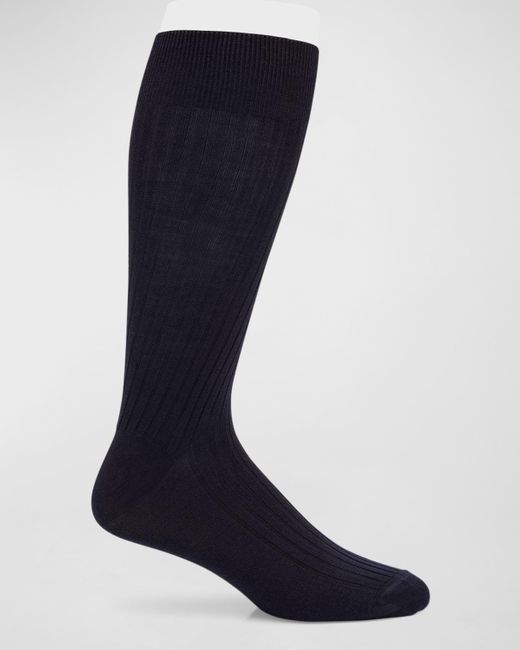 Neiman Marcus Blue Ribbed Crew Socks for men