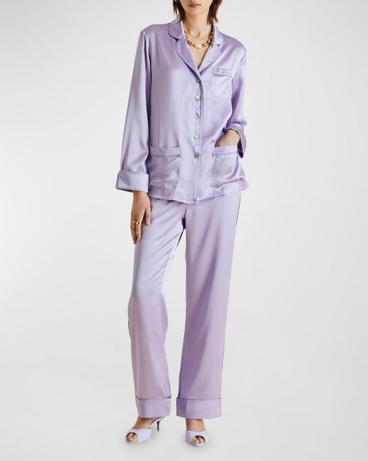 Olivia Von Halle Coco Button-down Silk Pajama Set in Purple | Lyst