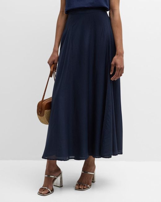 Xirena Blue Gable A-Line Cotton-Silk Maxi Skirt