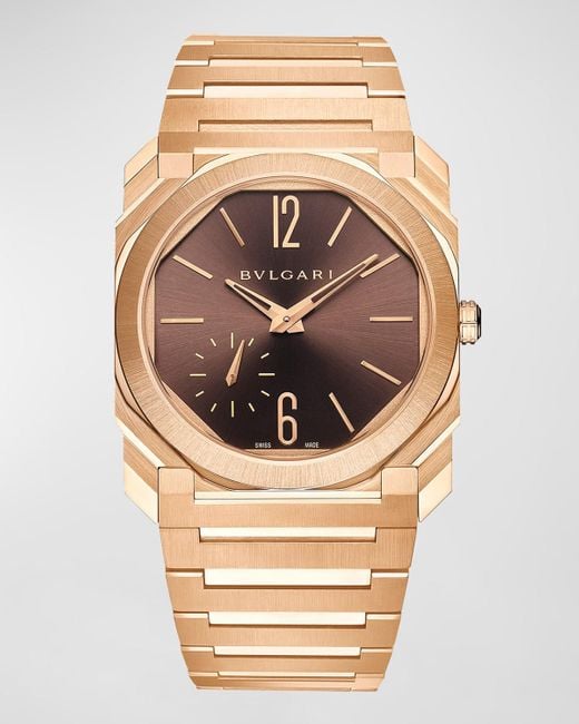 BVLGARI Metallic 40mm Rose Gold Octo Finissimo Automatic Bracelet Watch, Brown for men
