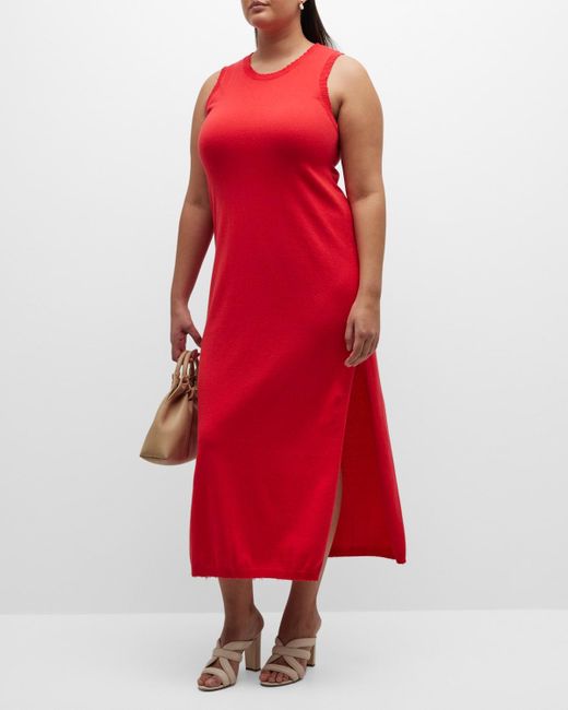 Minnie Rose Plus Red Plus Size Frayed-edge Cotton-cashmere Dress