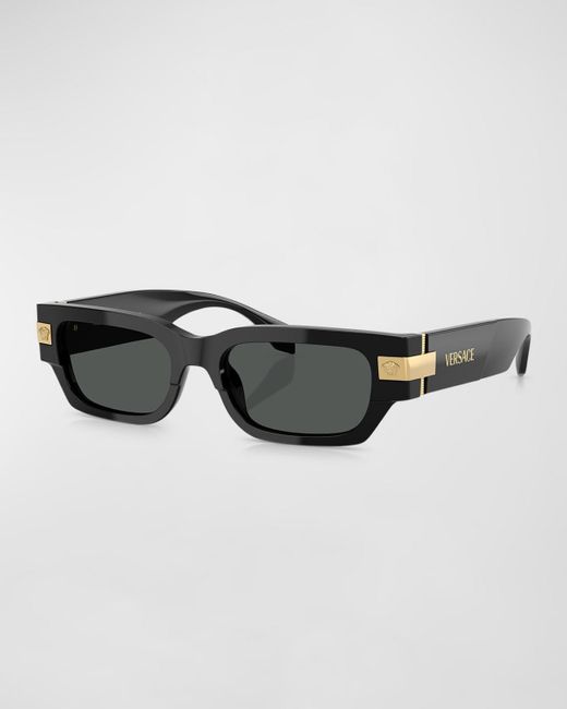 Versace Black Ve4465 Plaque Rectangle Sunglasses for men