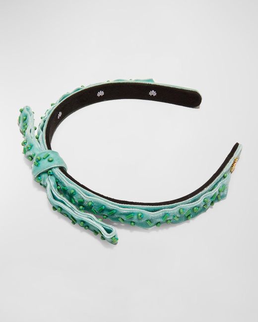 Lele Sadoughi Green Bardot Beaded Velvet Headband
