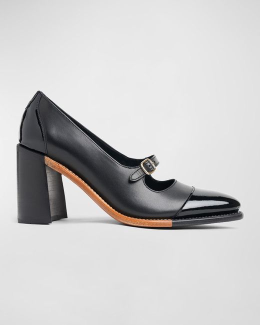 The Office Of Angela Scott Blue Miss Eliza Mixed Leather Buckle Heeled Loafers