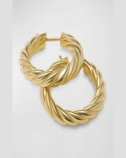 David Yurman Metallic Sculpted Cable Hoop Earrings In 18k Gold, 5.5mm, 1"l
