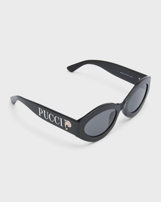 Emilio Pucci Multicolor Logo Acetate & Metal Oval Sunglasses