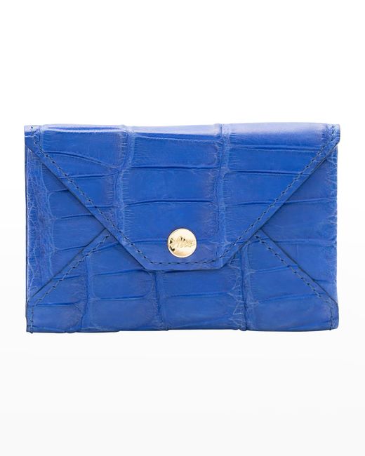Abas Blue Envelope Flap Polished Matte Alligator & Leather Card Case