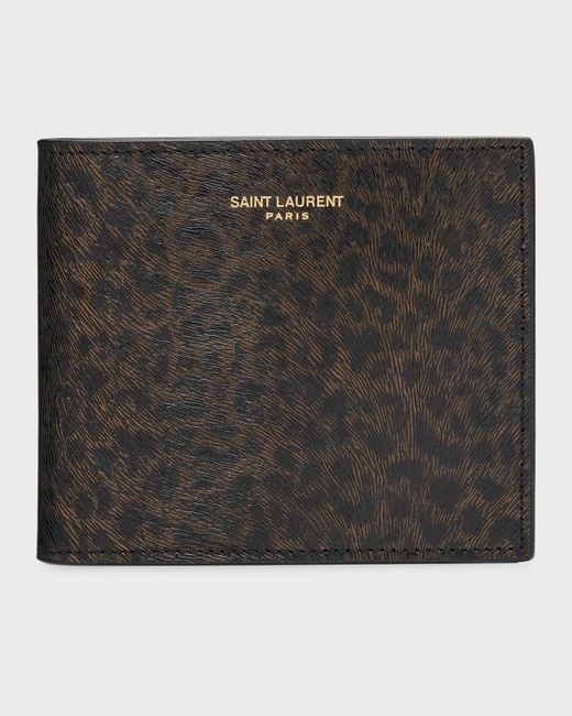 Saint Laurent Leopard-print Leather Wallet in Black for Men