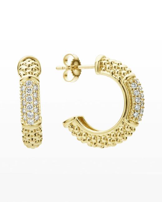 Lagos Metallic 18k Caviar Gold Hoop Earrings W/ Diamonds