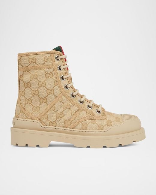 Gucci Gg Monogram Canvas Combat Boots in Natural | Lyst