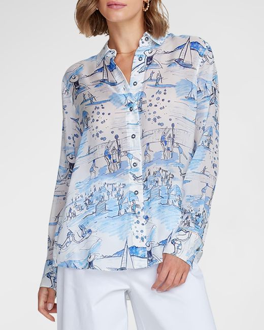 Robert Graham Blue Carrie Beach-Print Woven Shirt