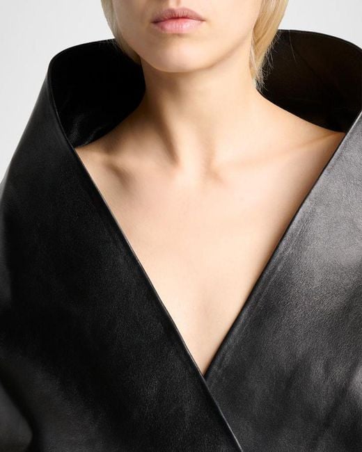 Balenciaga Black Structured Leather Wrap Jacket