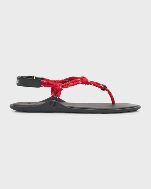 Miu Miu Red Sporty Rope Thong Slingback Sandals