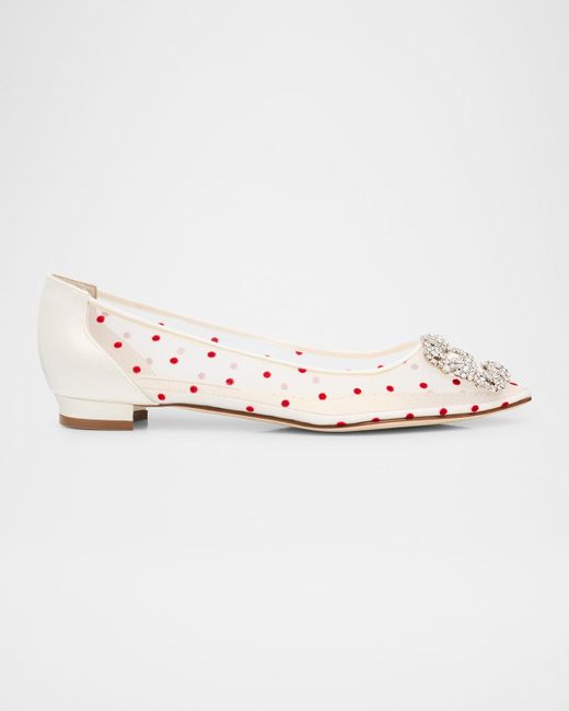 Manolo Blahnik Metallic Hangisi Polka-Dot Mesh Ballerina Flats