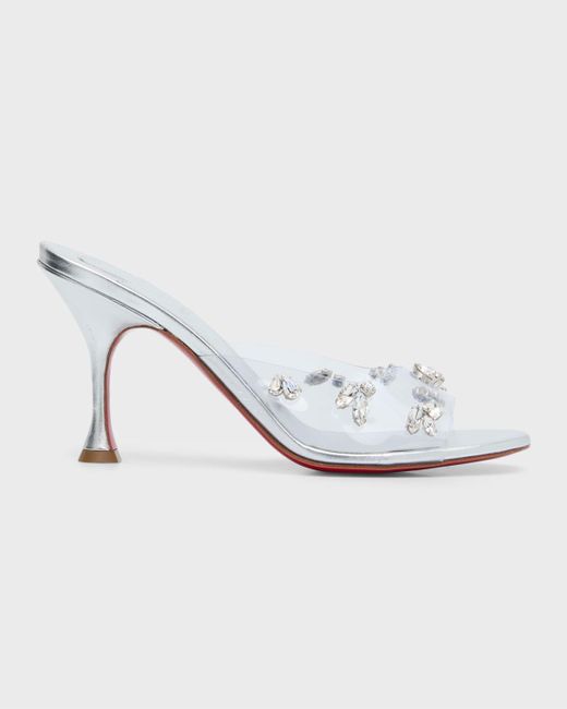 Christian Louboutin White Degraqueen Crystal Transparent Sole Mule Sandals