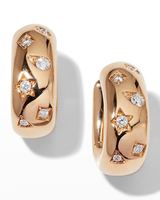 Pomellato Natural 18K Rose Iconica Huggie Earrings With Scattered Diamonds