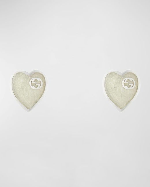 Gucci White Enamel Heart Stud Earrings