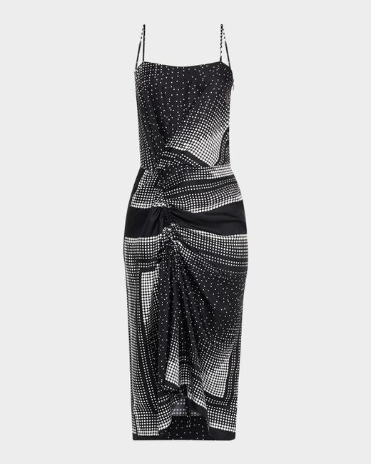 Callas Milano Black Angie Ruched Dot-Print Silk Midi Dress
