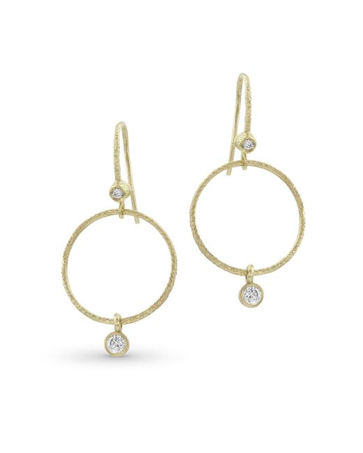 Dominique Cohen White Textured 18k Gold Diamond Hoop Drop Earrings