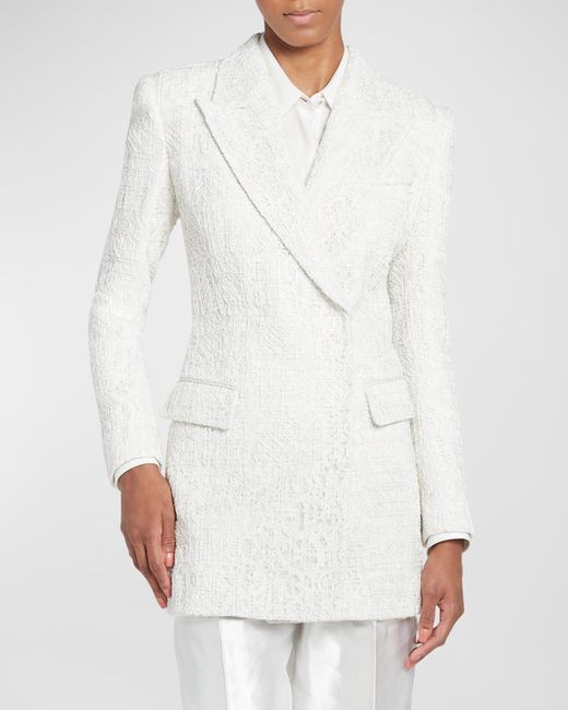 Giorgio Armani White Broderie Cordonnet Lace Tailored Jacket
