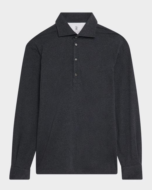 Brunello Cucinelli Blue Cotton Long-Sleeve Polo Shirt for men