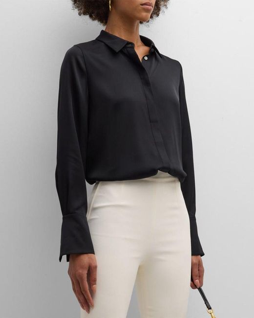 Kobi Halperin Black Larissa Split-Cuff Button-Down Blouse