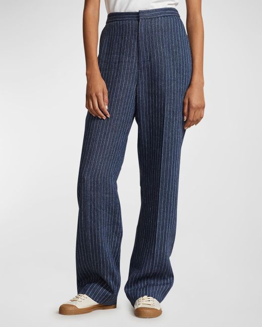 Polo Ralph Lauren Blue Pinstripe Linen Pants