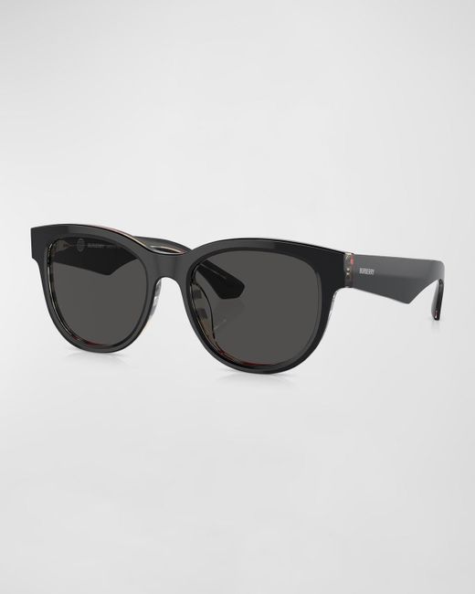 Burberry Black Check Acetate & Plastic Round Sunglasses