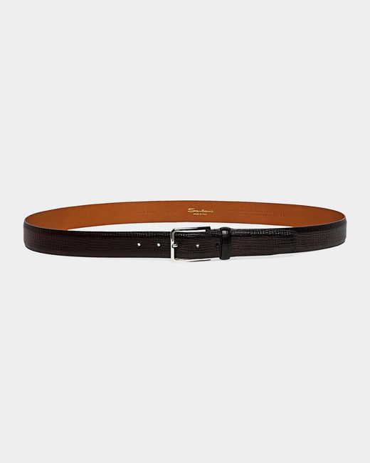 Santoni Brown Adjustable Leather Belt for men