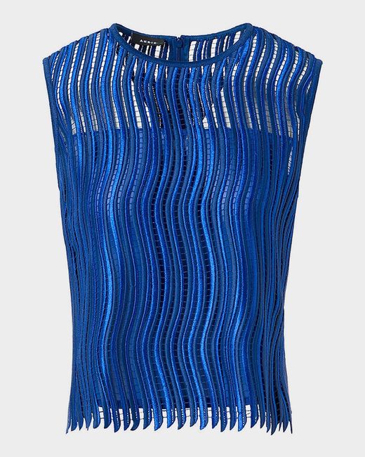 Akris Blue Techno Wave Guipure Lace Blouse