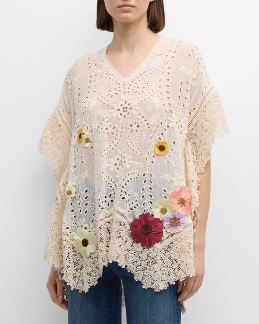Johnny Was Natural Ferney Eyelet Floral-Embroidered Poncho