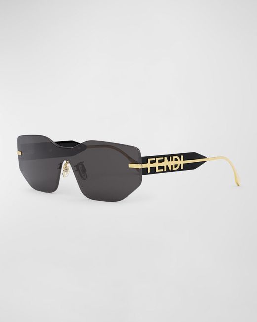 Fendi Multicolor Oversized Logo Metal Shield Sunglasses