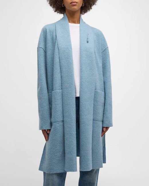Eileen Fisher Blue Missy Lightweight Boiled Wool Top Coat