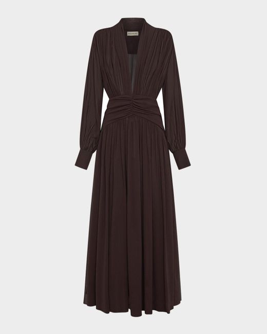 Nicholas Brown Jocelyn Ruched Deep V-Neck Gown