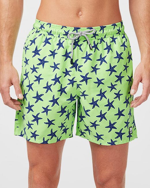 Tom & Teddy Green Starfish-print Swim Trunks for men