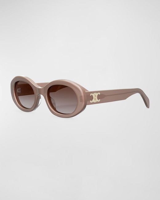 Céline Brown Triomphe Logo Oval Acetate Sunglasses