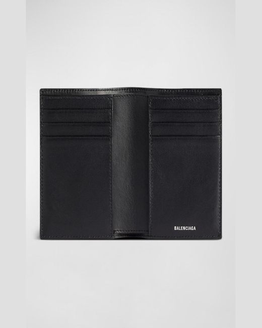 Balenciaga Black Leather Embossed Monogram Vertical Bifold Wallet for men