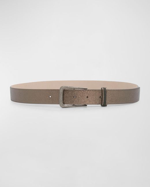 Brunello Cucinelli Natural Metallic Leather Belt With Monili Tab