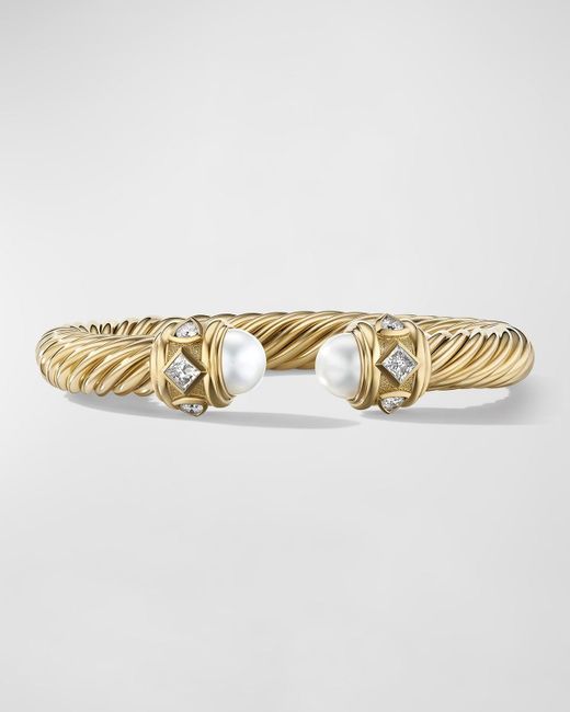 David Yurman Metallic Renaissance Bracelet With Pearls And Diamonds In 18k Gold, 11mm, Size L