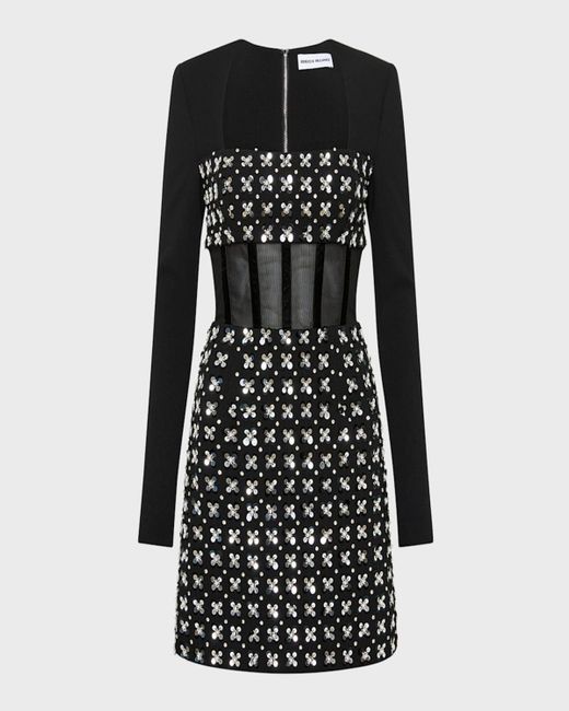 Rebecca Vallance Black Bianca Sequin & Jewel-Embellished Mini Dress