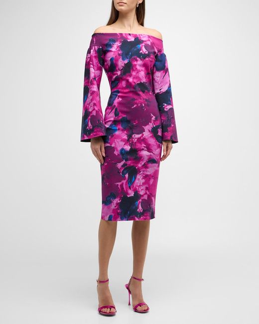 La Petite Robe Di Chiara Boni Pink Off-shoulder Floral-print Bodycon Midi Dress