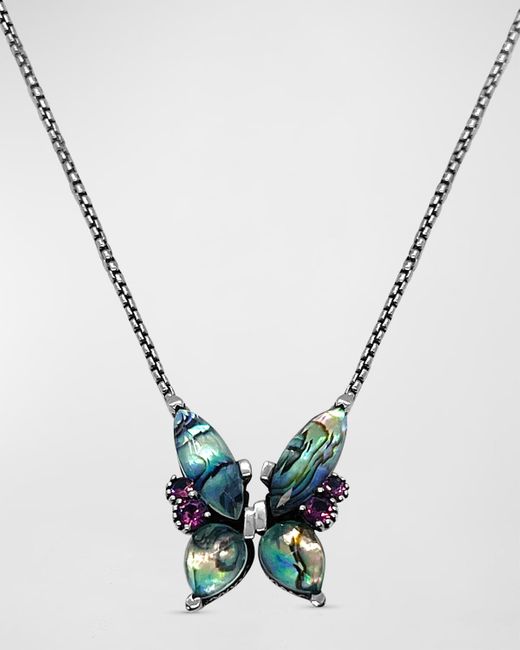 Stephen Dweck Metallic Quartz Abalone And Garnet Butterfly Pendant Necklace