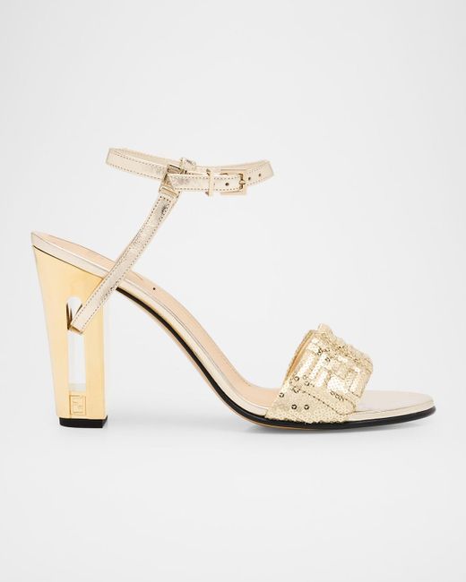 Fendi Delfina Metallic Sequin Block-Heel Sandals