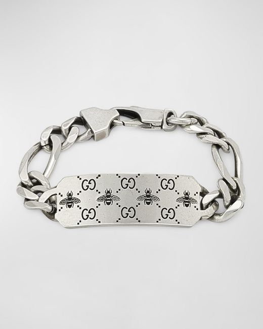 Gucci Metallic Sterling Silver Signature Bee Bracelet for men