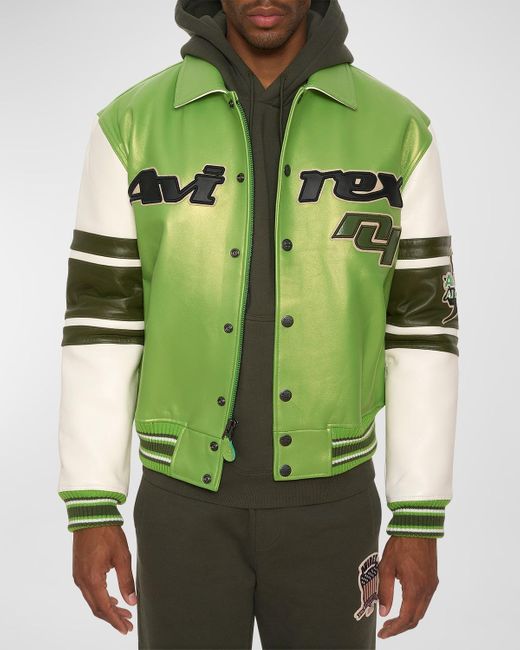 Avirex Green Stars And Stripe Leather Bomber Jacket for men