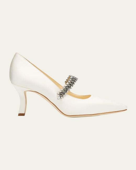 Manolo Blahnik Natural Majika Embellished Satin Pumps