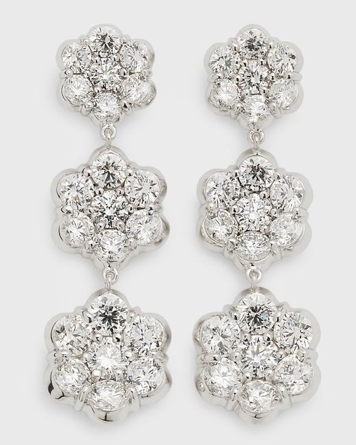 Bayco Gray 18k White Gold Triple Flower Diamond Drop Earrings
